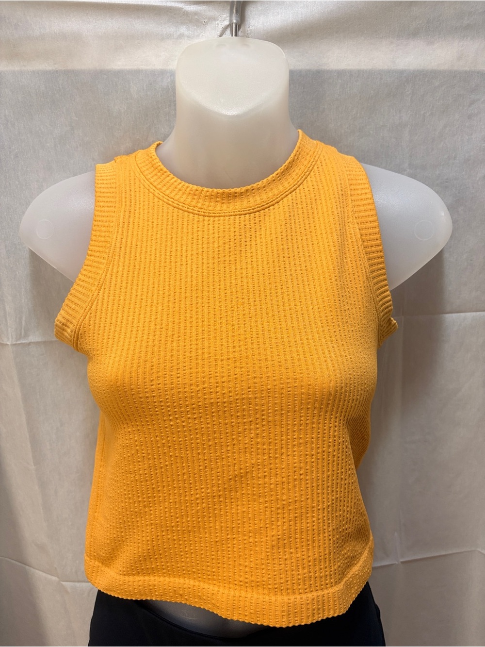 Aura Waffle Knit Cropped Tank Top - Yellow Orange